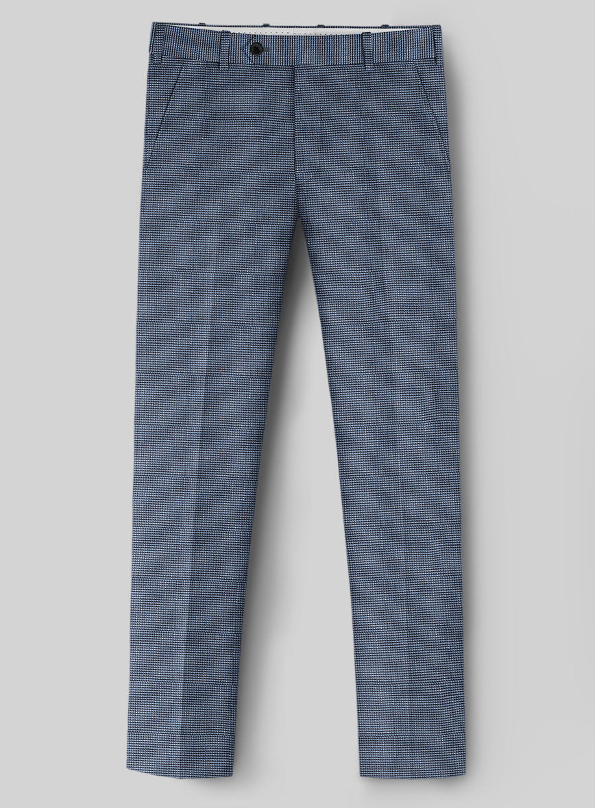 London Loom Blue Nailhead Wool Silk Linen Pants - StudioSuits