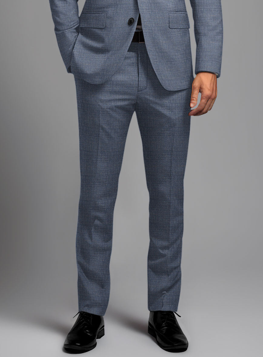 London Loom Blue Nailhead Wool Silk Linen Pants - StudioSuits