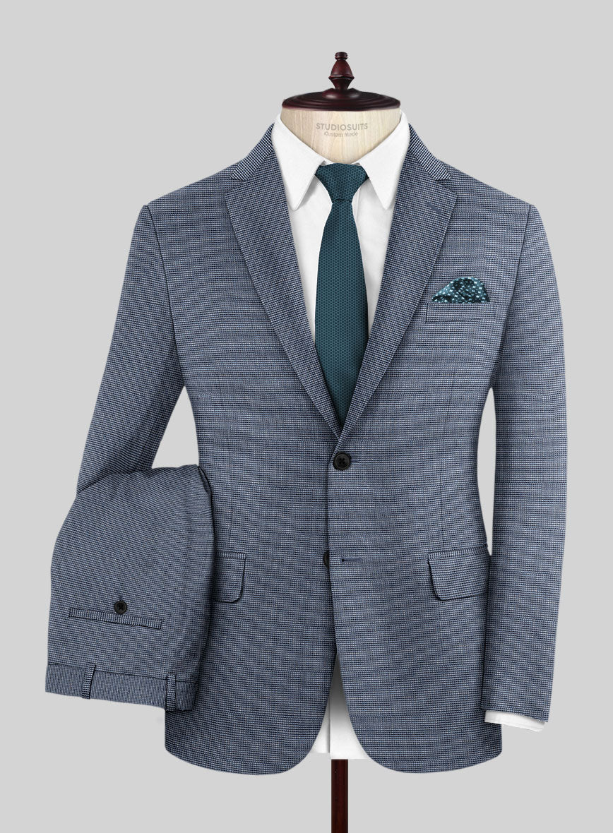 London Loom Blue Nailhead Wool Silk Linen Suit - StudioSuits