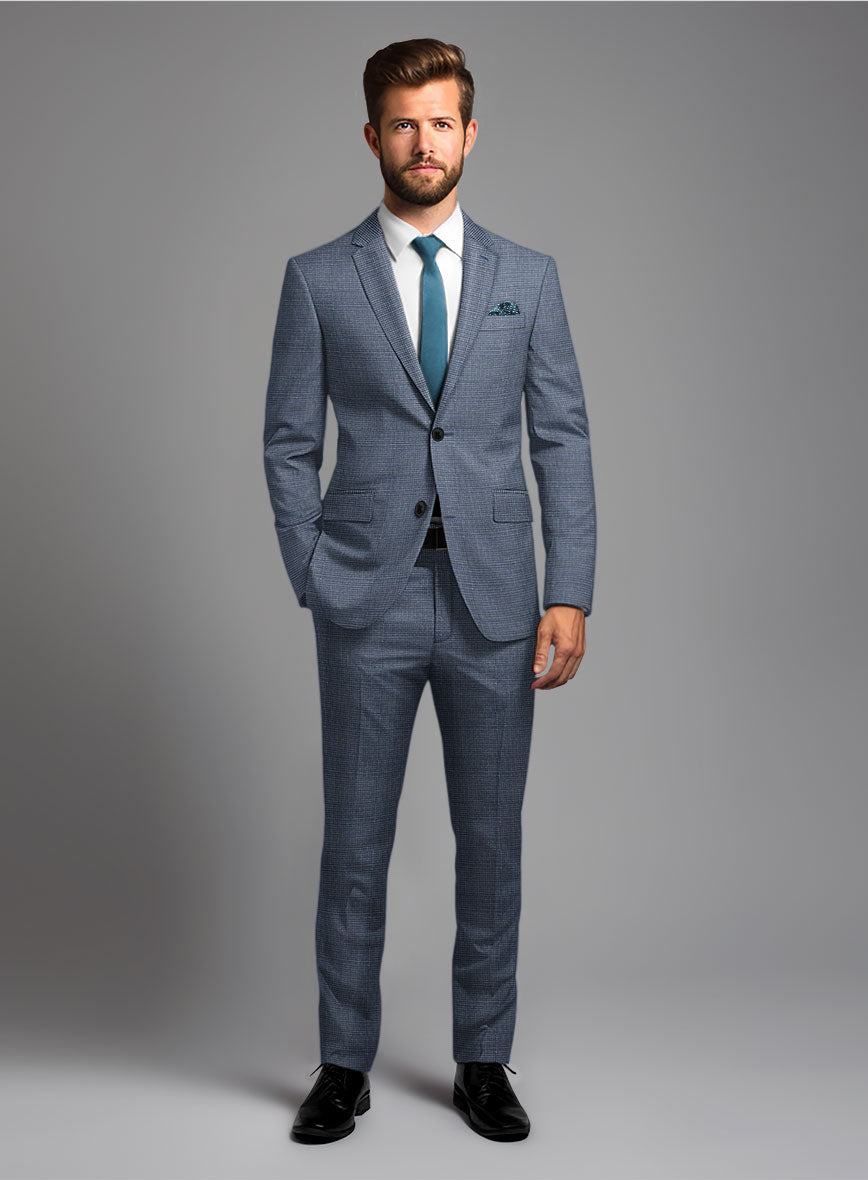 London Loom Blue Nailhead Wool Silk Linen Suit - StudioSuits