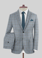 London Loom Blue Windowpane Wool Silk Linen Suit - StudioSuits