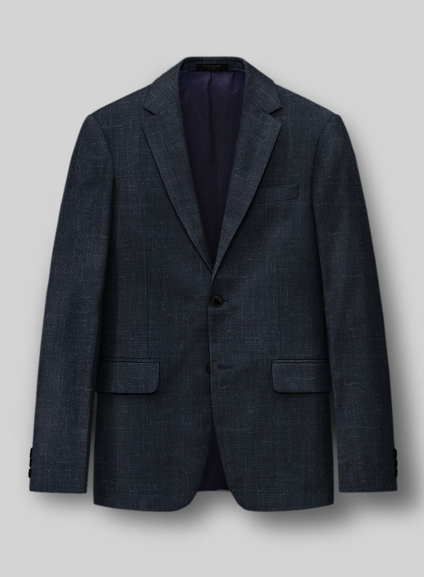 London Loom Blue Twill Wool Silk Linen Jacket - StudioSuits