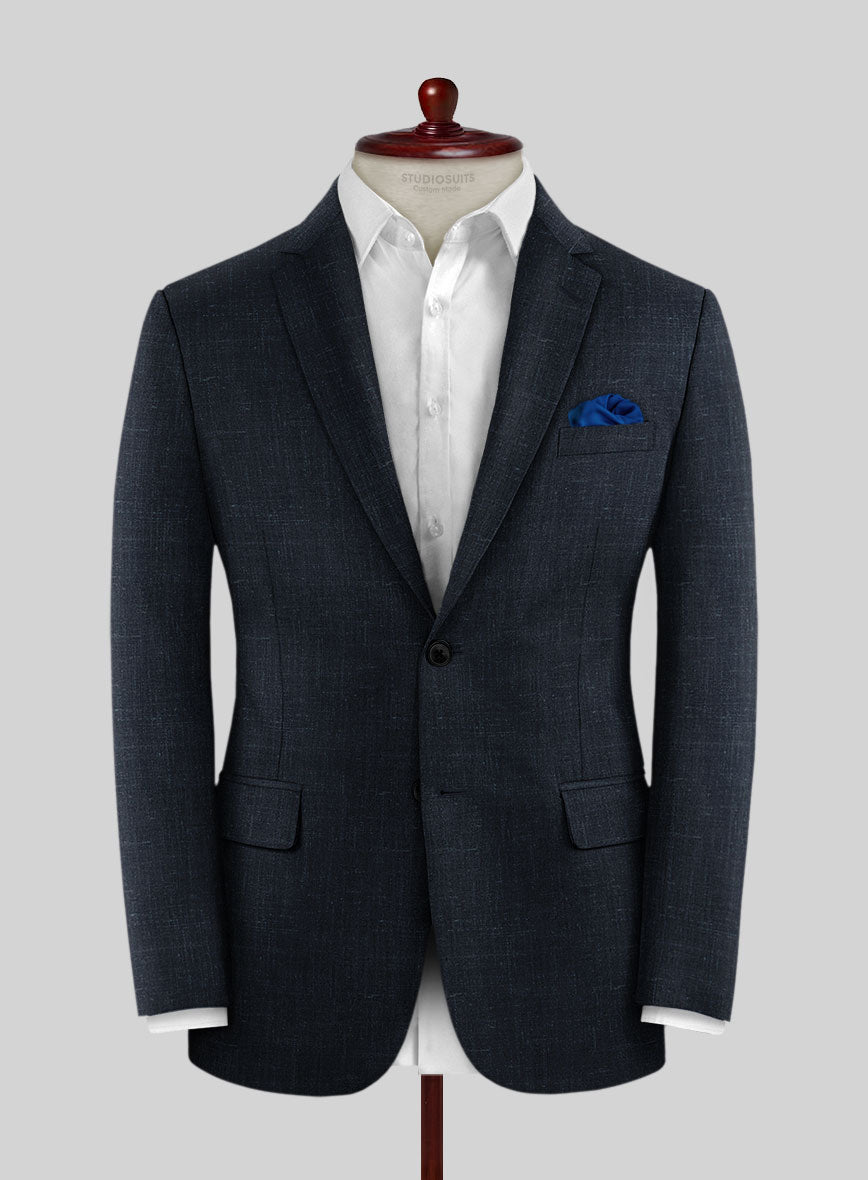 London Loom Blue Twill Wool Silk Linen Jacket - StudioSuits