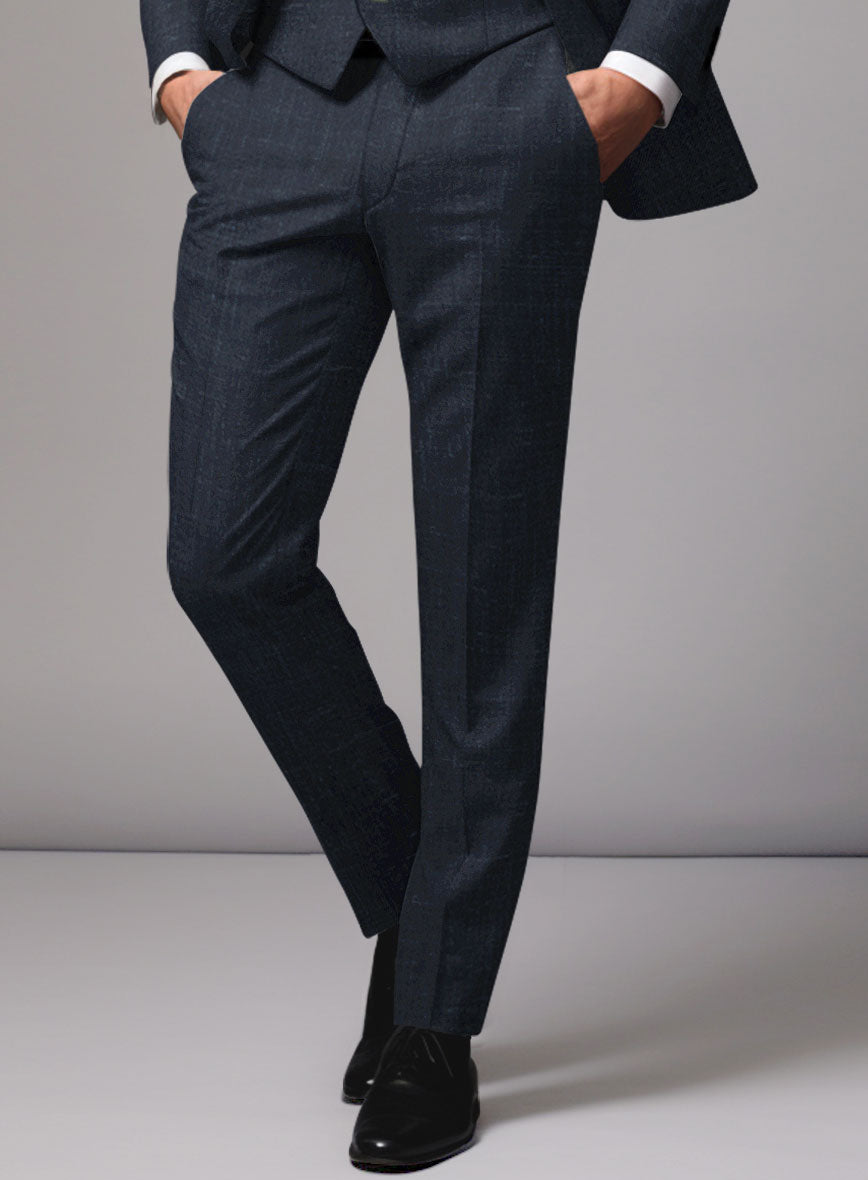 London Loom Blue Twill Wool Silk Linen Pants - StudioSuits