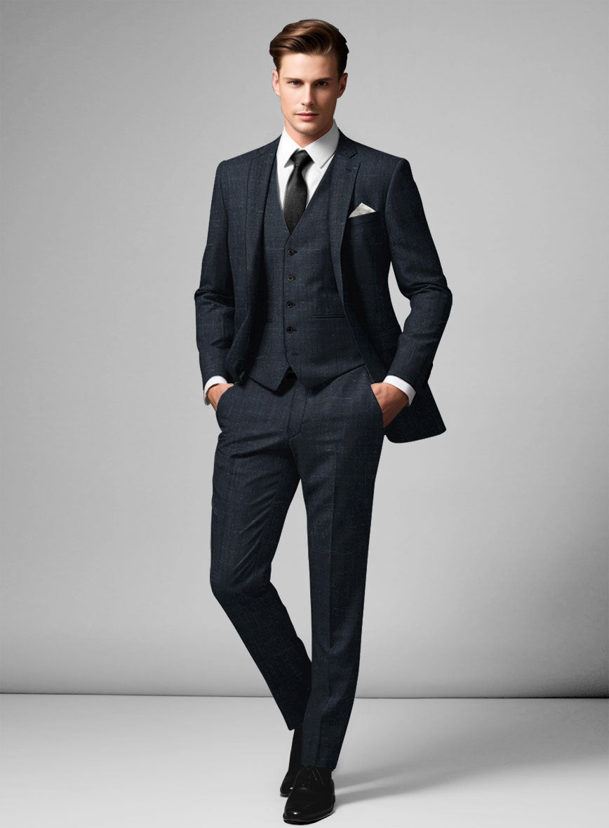 London Loom Blue Twill Wool Silk Linen Suit - StudioSuits