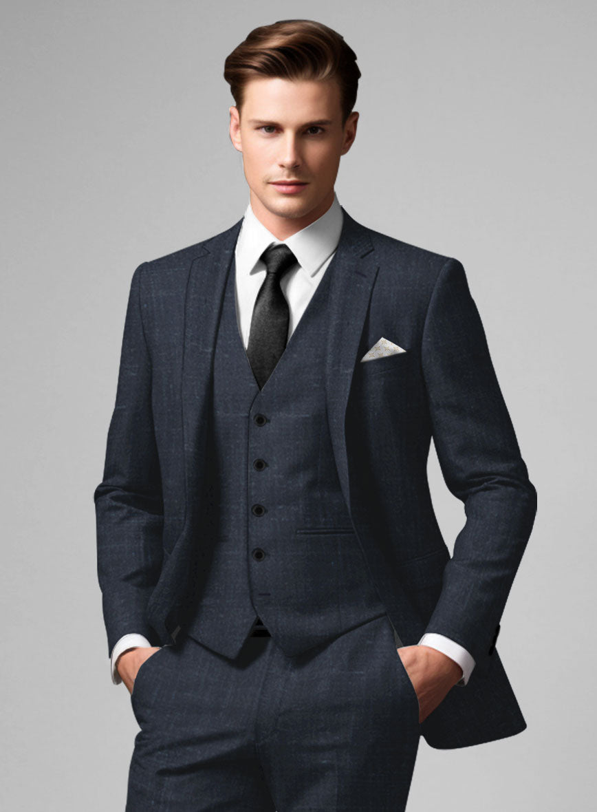 London Loom Blue Twill Wool Silk Linen Suit - StudioSuits