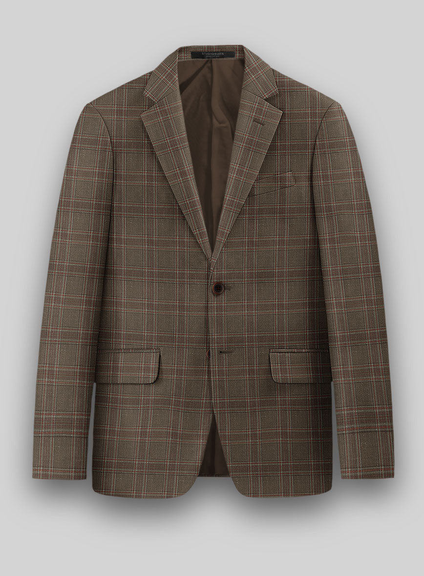 London Loom Brown Check Wool Silk Linen Jacket - StudioSuits