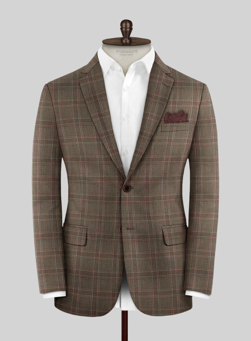 London Loom Brown Check Wool Silk Linen Jacket - StudioSuits