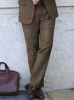 London Loom Brown Check Wool Silk Linen Pants - StudioSuits