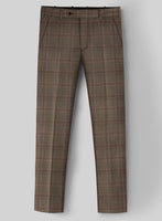 London Loom Brown Check Wool Silk Linen Pants - StudioSuits