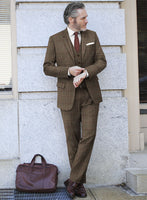 London Loom Brown Check Wool Silk Linen Suit - StudioSuits