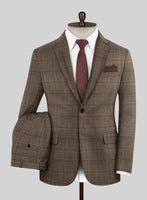 London Loom Brown Check Wool Silk Linen Suit - StudioSuits