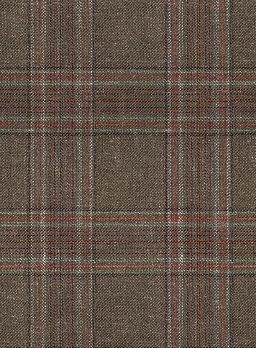 London Loom Brown Check Wool Silk Linen Suit - StudioSuits