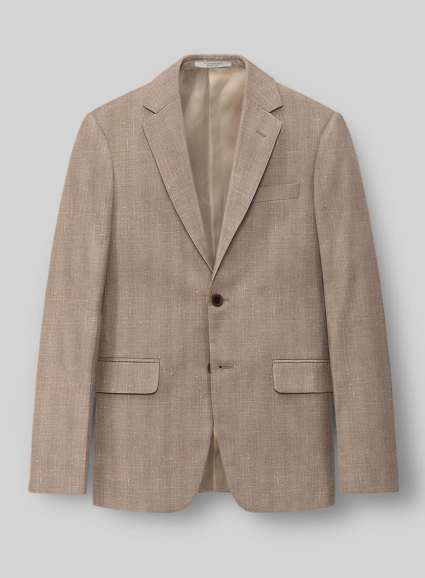 London Loom Brown Herringbone Wool Silk Linen Jacket - StudioSuits