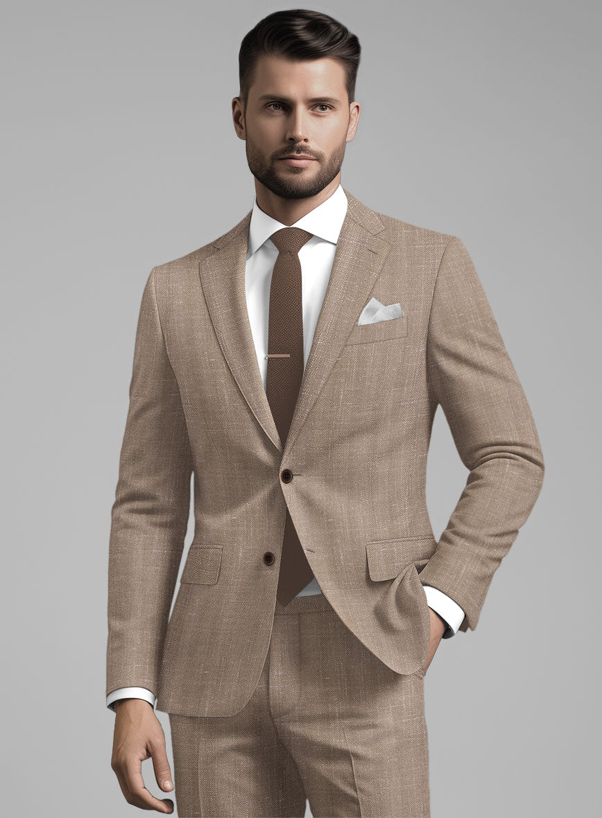 London Loom Brown Herringbone Wool Silk Linen Jacket - StudioSuits