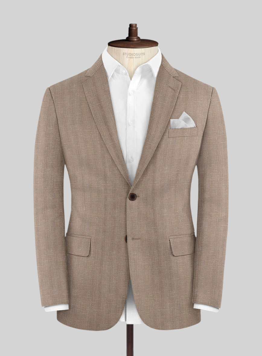 London Loom Brown Herringbone Wool Silk Linen Jacket - StudioSuits