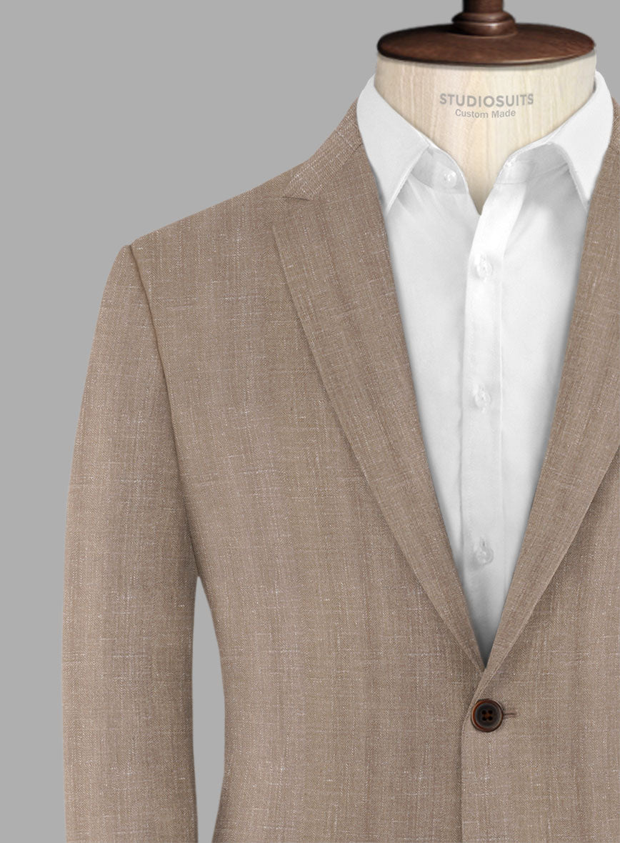 London Loom Brown Herringbone Wool Silk Linen Jacket - StudioSuits