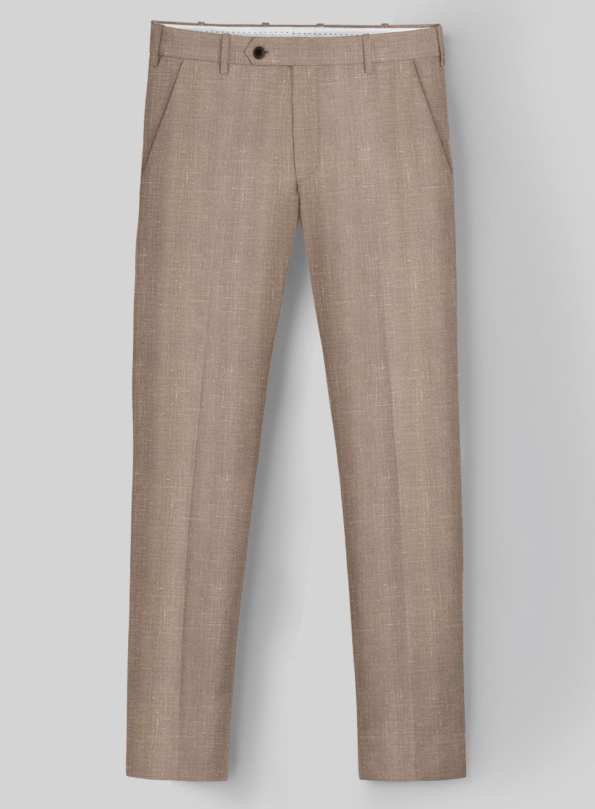 London Loom Brown Herringbone Wool Silk Linen Pants - StudioSuits