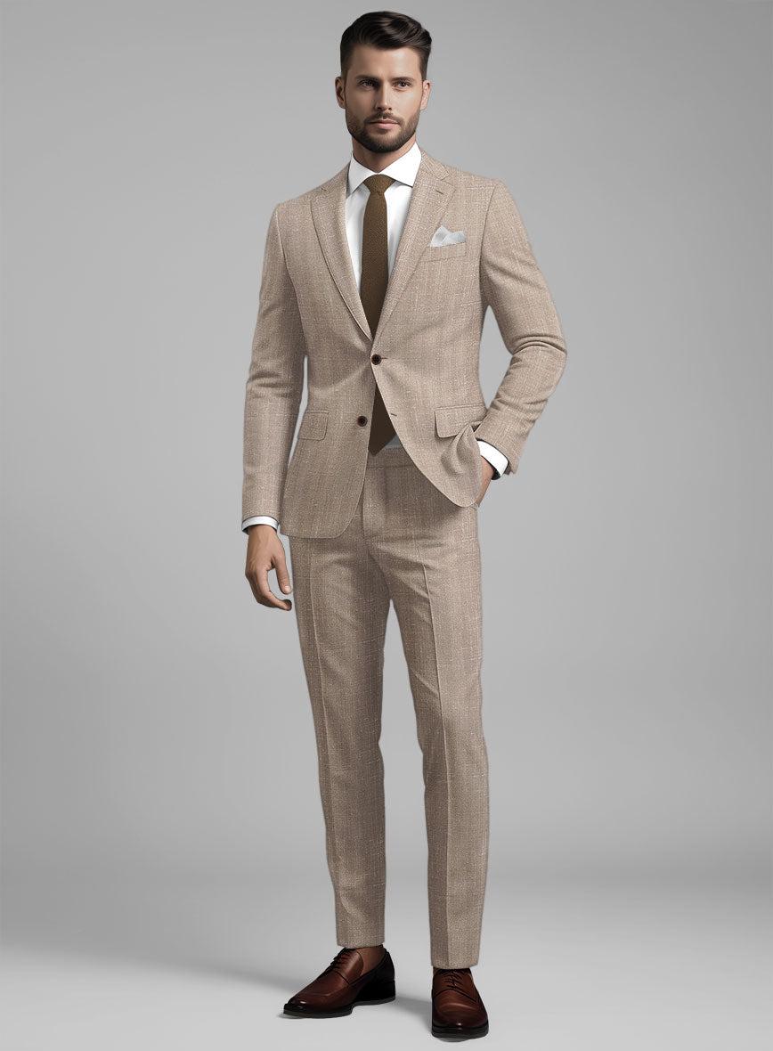 London Loom Brown Herringbone Wool Silk Linen Suit - StudioSuits