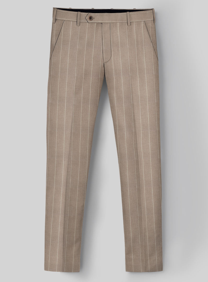 London Loom Brown Stripe Wool Silk Linen Pants - StudioSuits