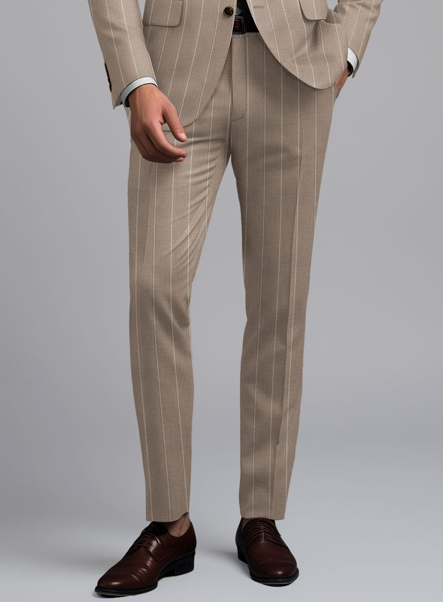 London Loom Brown Stripe Wool Silk Linen Pants - StudioSuits