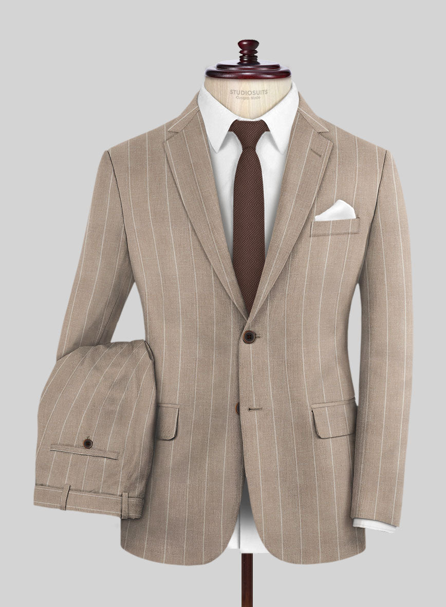 London Loom Brown Stripe Wool Silk Linen Suit - StudioSuits