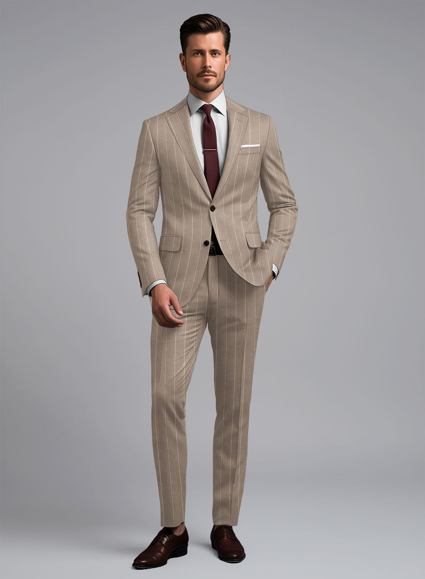 London Loom Brown Stripe Wool Silk Linen Suit - StudioSuits