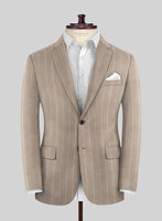 London Loom Brown Stripe Wool Silk Linen Suit - StudioSuits