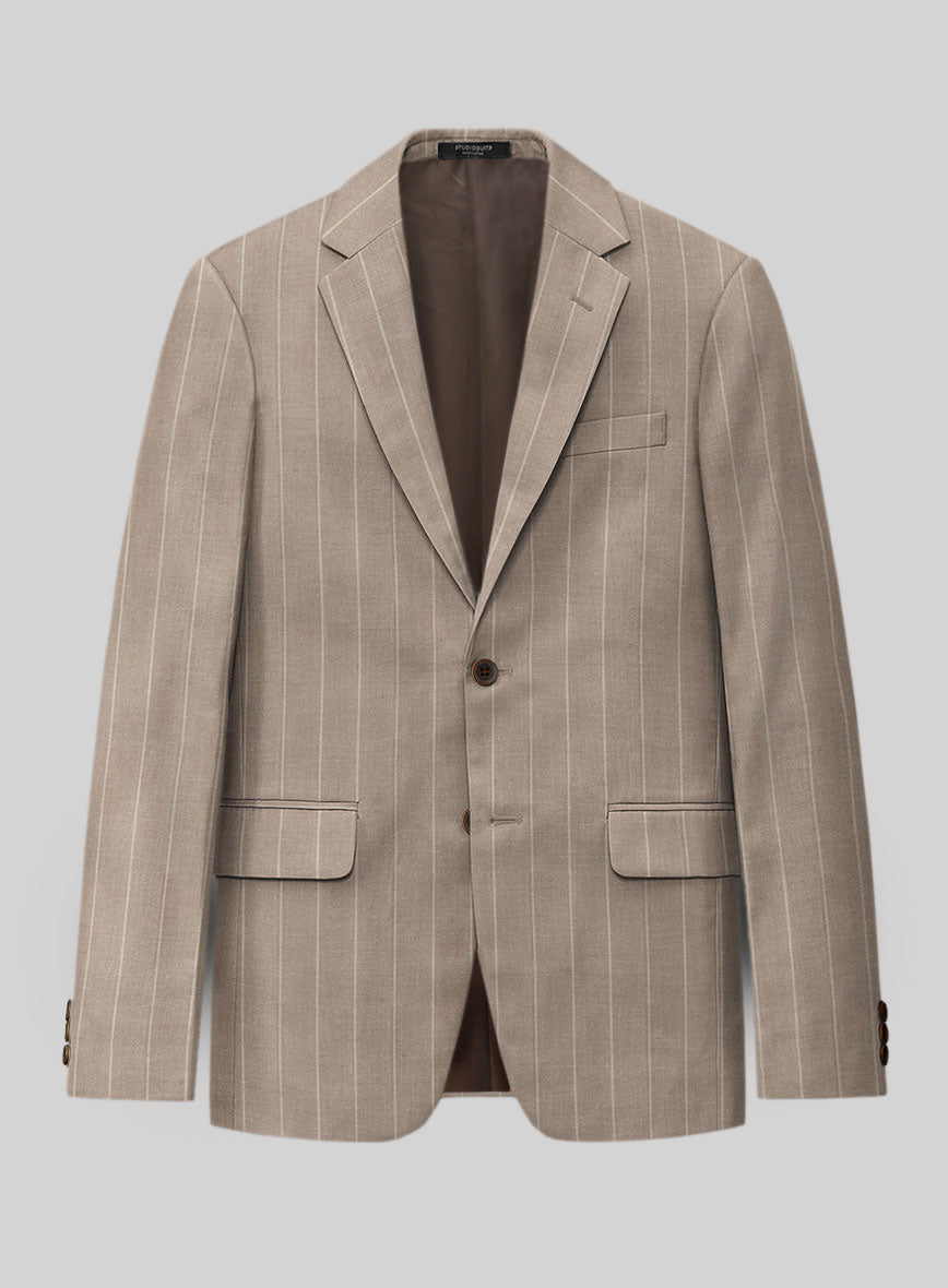 London Loom Brown Stripe Wool Silk Linen Suit - StudioSuits