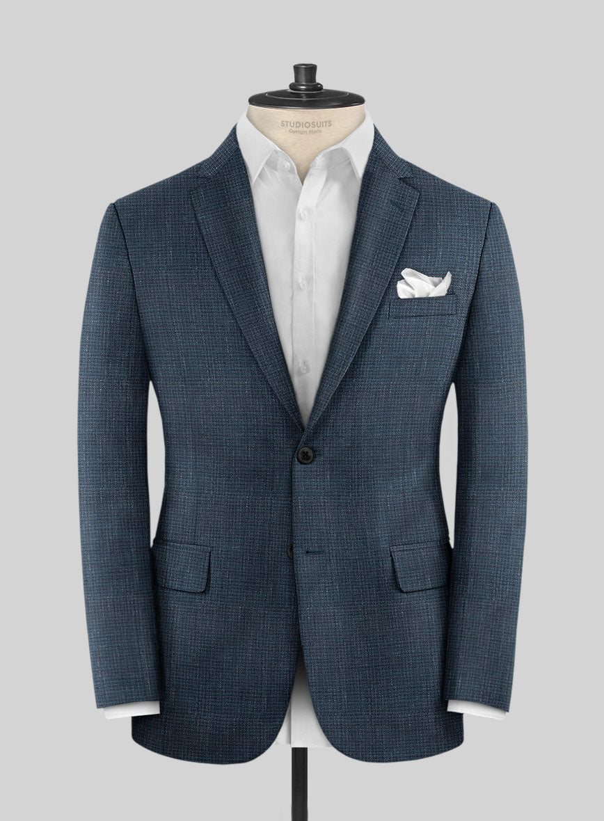 London Loom Dark Blue Abelardo Wool Silk Linen Jacket - StudioSuits