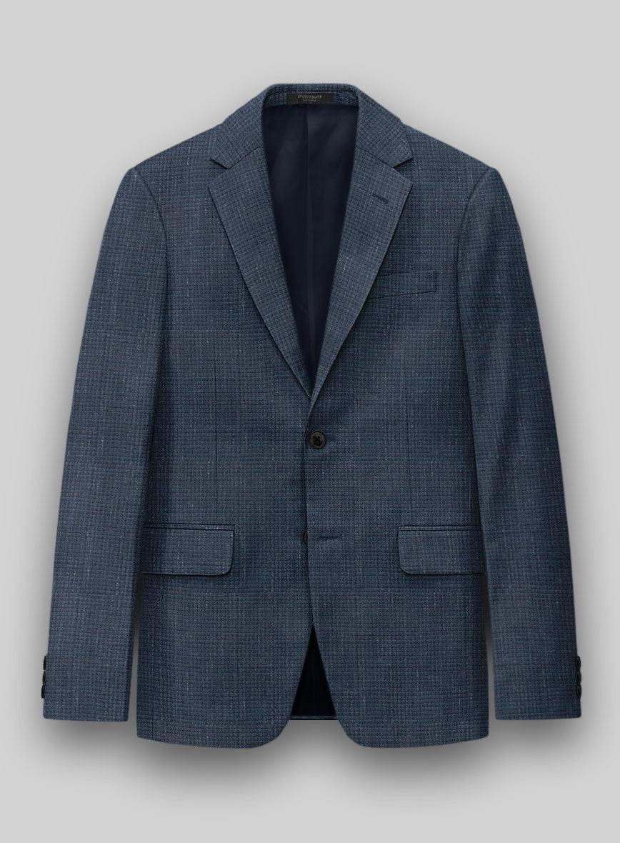 London Loom Dark Blue Abelardo Wool Silk Linen Jacket - StudioSuits