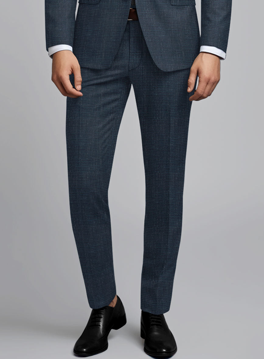 London Loom Dark Blue Abelardo Wool Silk Linen Pants - StudioSuits