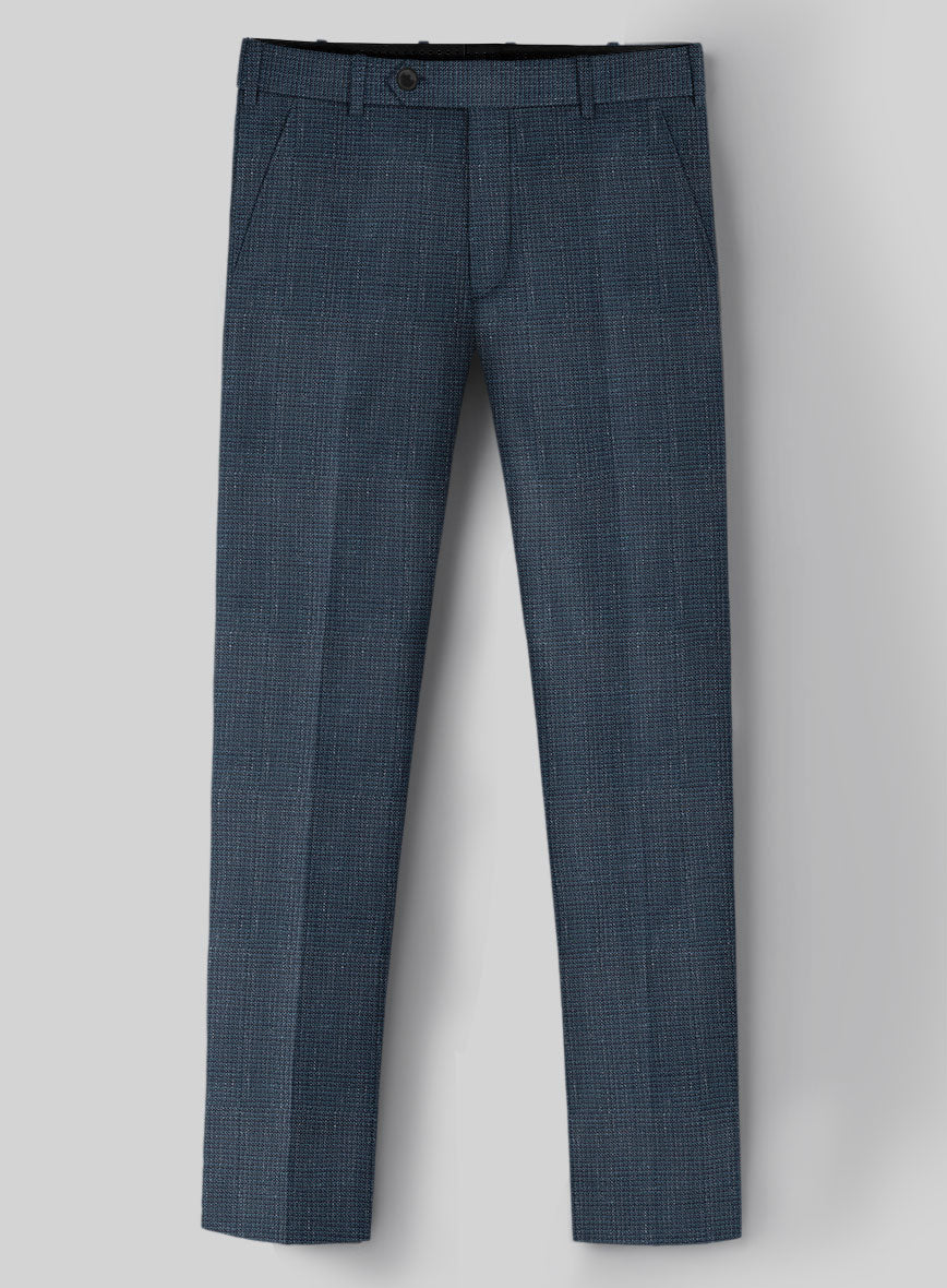 London Loom Dark Blue Abelardo Wool Silk Linen Pants - StudioSuits