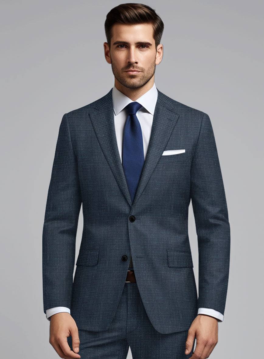 London Loom Dark Blue Abelardo Wool Silk Linen Suit - StudioSuits