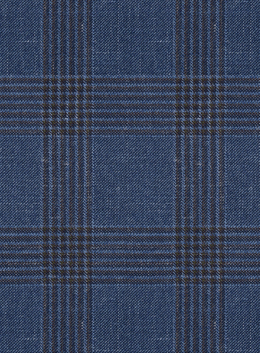 London Loom Dark Blue Check Wool Silk Linen Jacket - StudioSuits