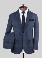 London Loom Dark Blue Check Wool Silk Linen Suit - StudioSuits