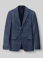 London Loom Dark Blue Check Wool Silk Linen Suit - StudioSuits