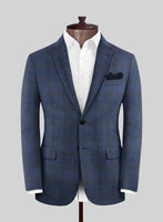 London Loom Dark Blue Check Wool Silk Linen Suit - StudioSuits