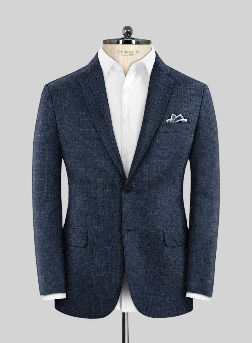 London Loom Dark Blue Eufemia Wool Silk Linen Jacket - StudioSuits