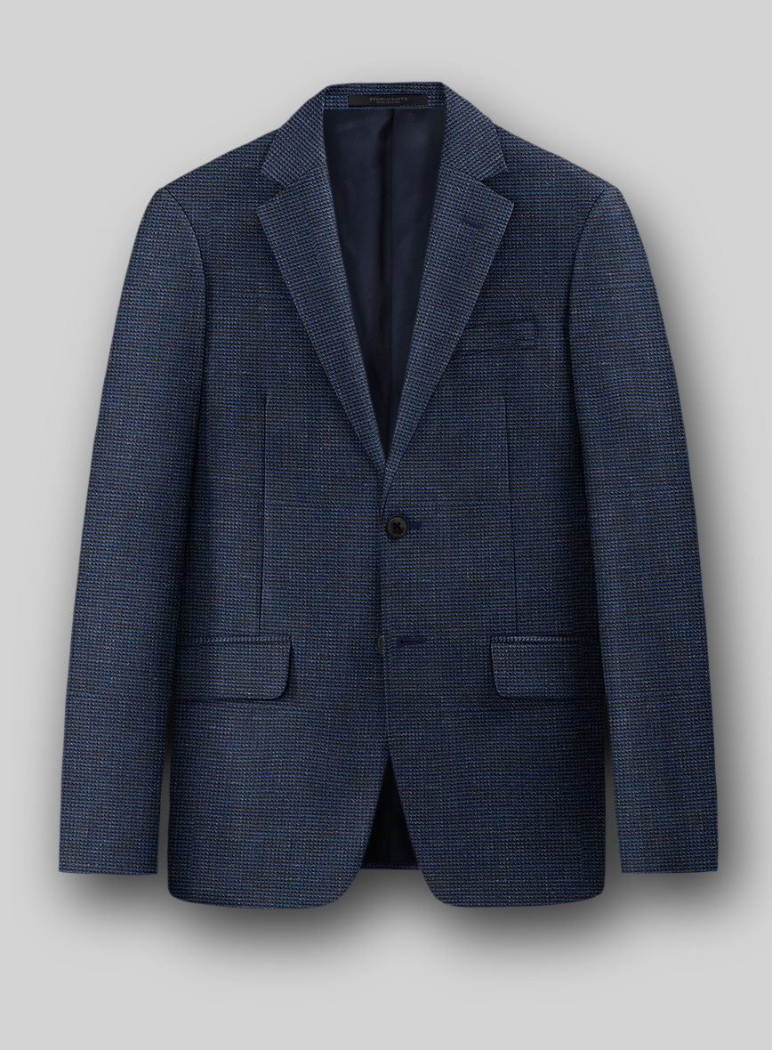 London Loom Dark Blue Nailhead Wool Silk Linen Jacket - StudioSuits