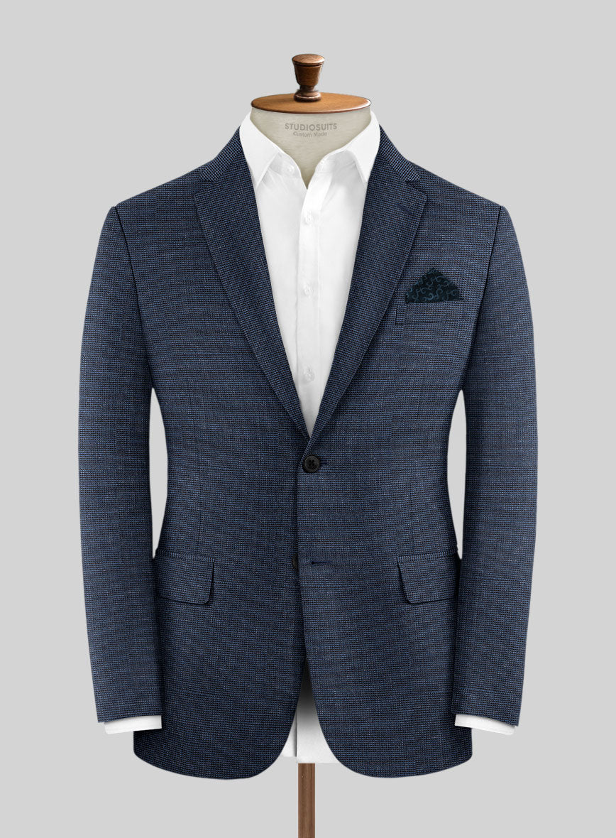 London Loom Dark Blue Nailhead Wool Silk Linen Jacket - StudioSuits