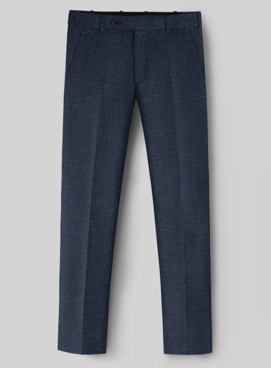 London Loom Dark Blue Nailhead Wool Silk Linen Pants - StudioSuits