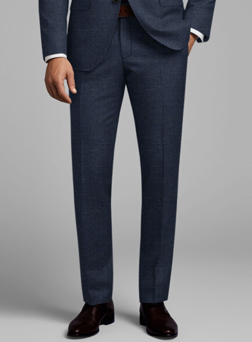 London Loom Dark Blue Nailhead Wool Silk Linen Pants - StudioSuits