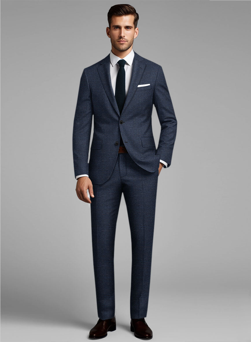 London Loom Dark Blue Nailhead Wool Silk Linen Suit - StudioSuits