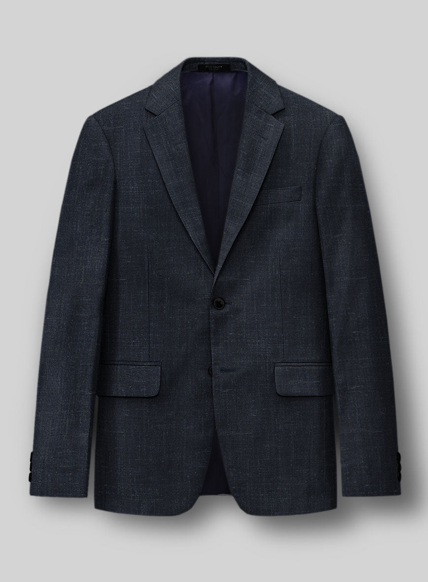 London Loom Dark Blue Twill Wool Silk Linen Jacket - StudioSuits