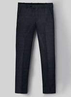 London Loom Dark Blue Twill Wool Silk Linen Pants - StudioSuits