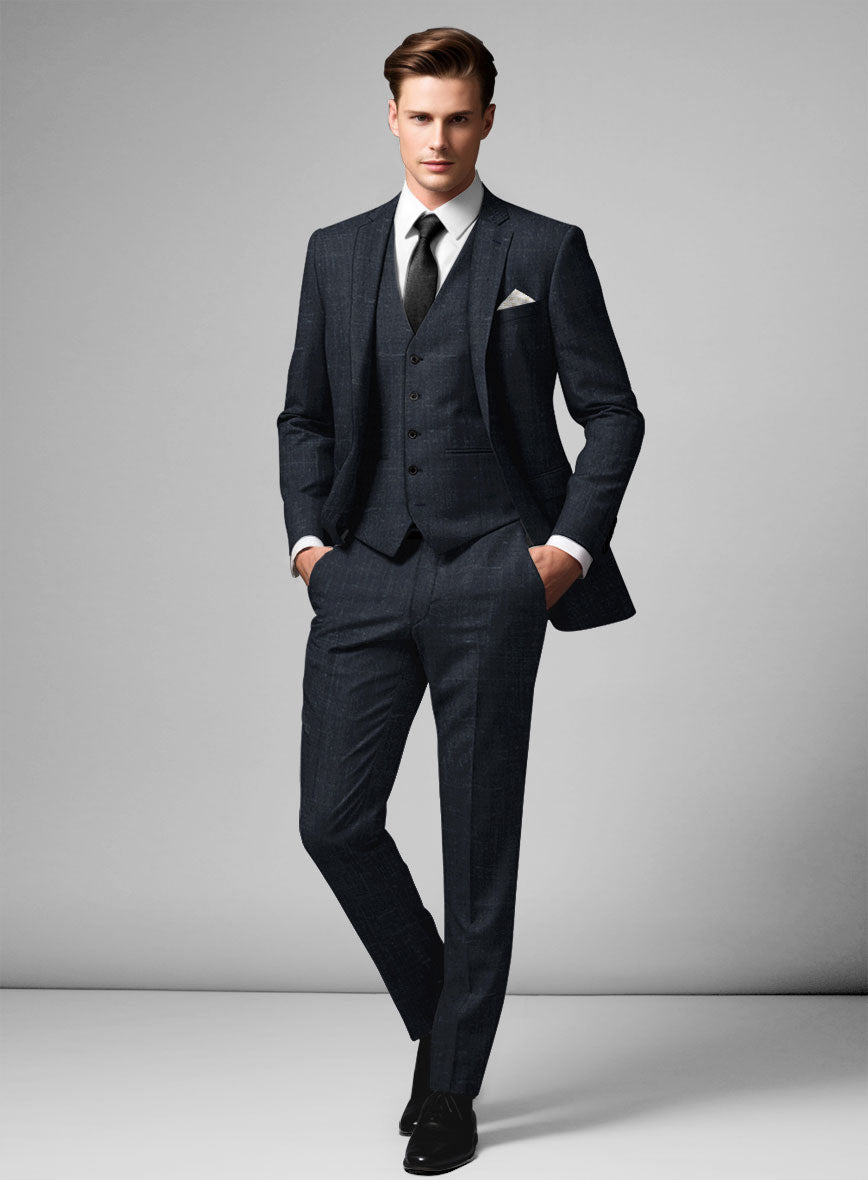 London Loom Dark Blue Twill Wool Silk Linen Suit - StudioSuits