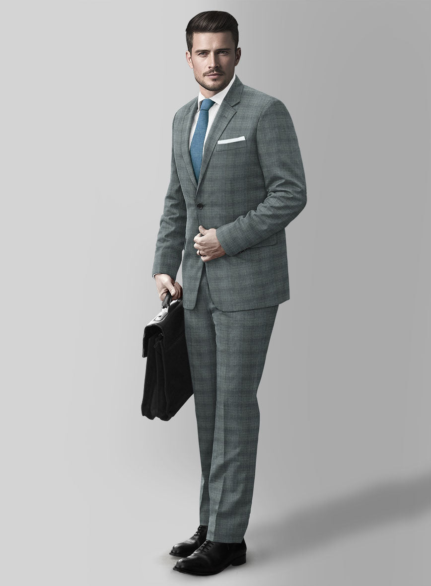 London Loom Gray Blue Bruna Wool Silk Linen Suit - StudioSuits