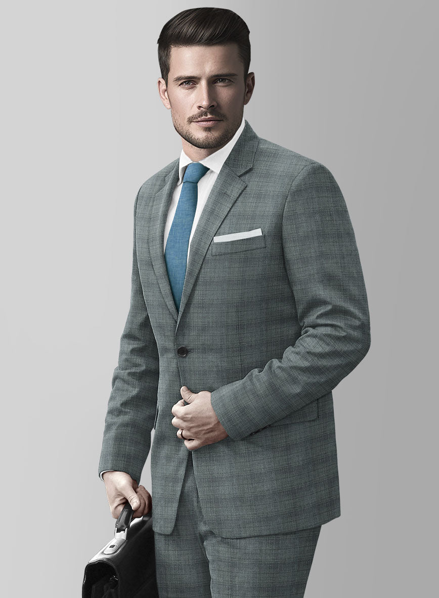 London Loom Gray Blue Bruna Wool Silk Linen Suit - StudioSuits