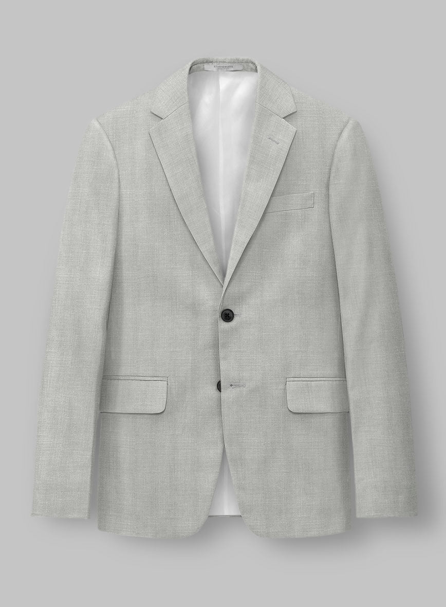 London Loom Gray Herringbone Wool Silk Linen Jacket - StudioSuits